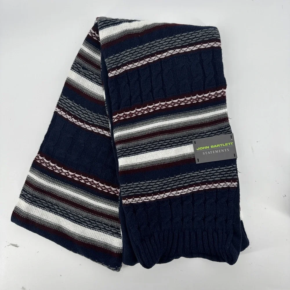 John Bartlett Statements Knit Scarf NWT‎ 68 Inches Reversible blue gray maroon